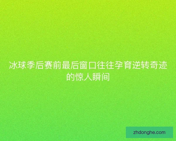 冰球季后赛前最后窗口往往孕育逆转奇迹的惊人瞬间